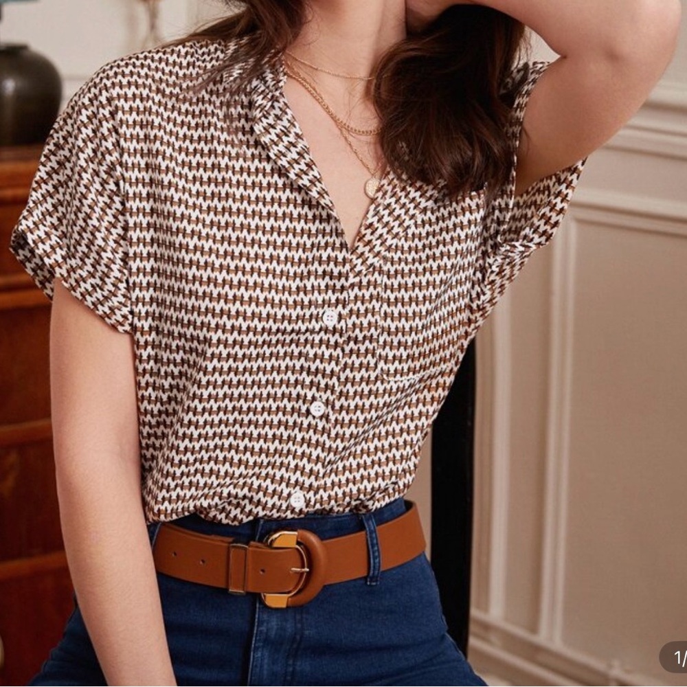 SHEIN Brown and White Button Down Shirt